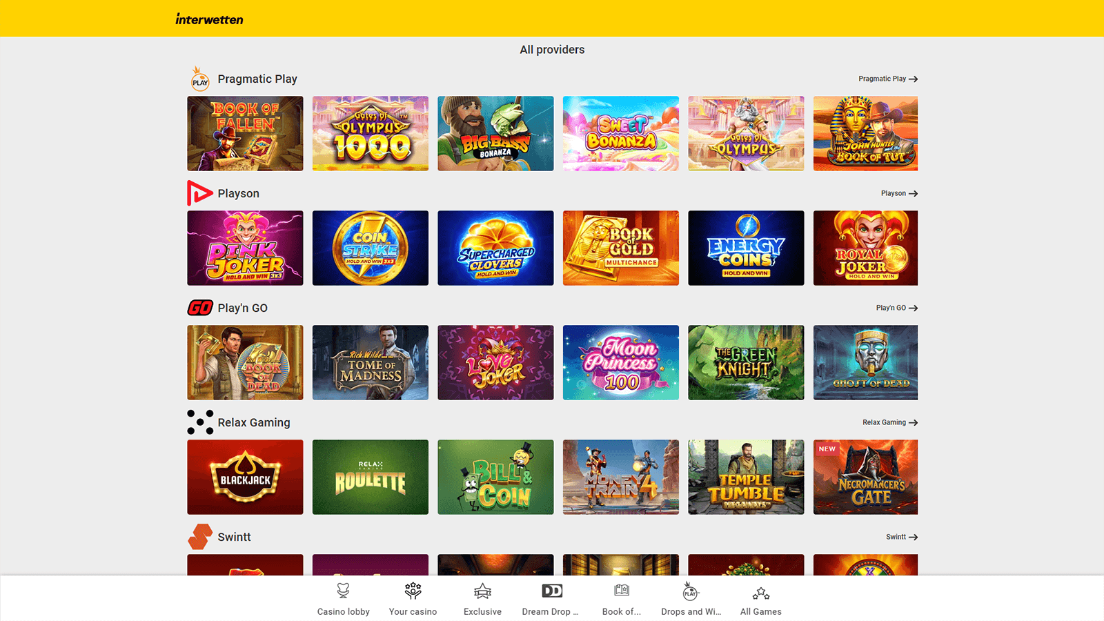Interwetten Casino All Providers of Games