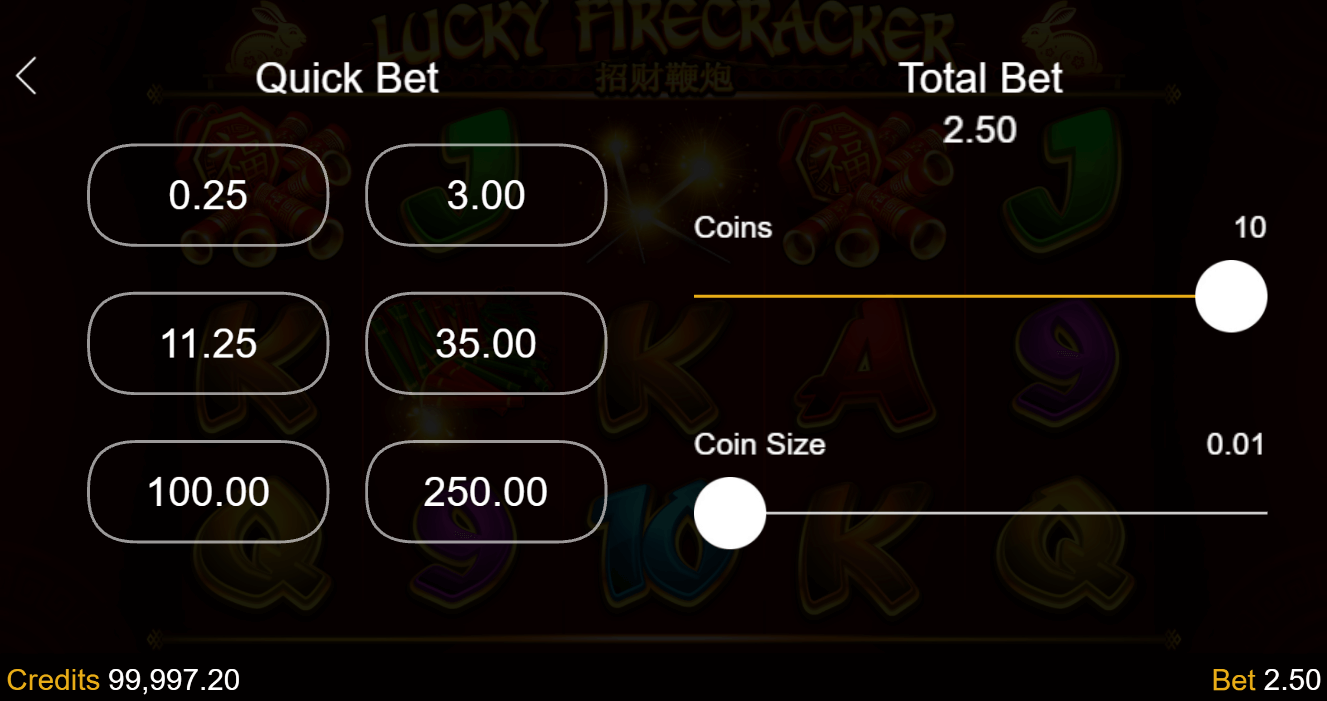 Lucky Firecracker slot bets