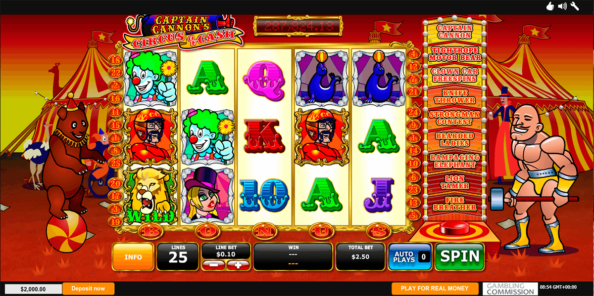 captains cannons circus of cash playtech pokie 
