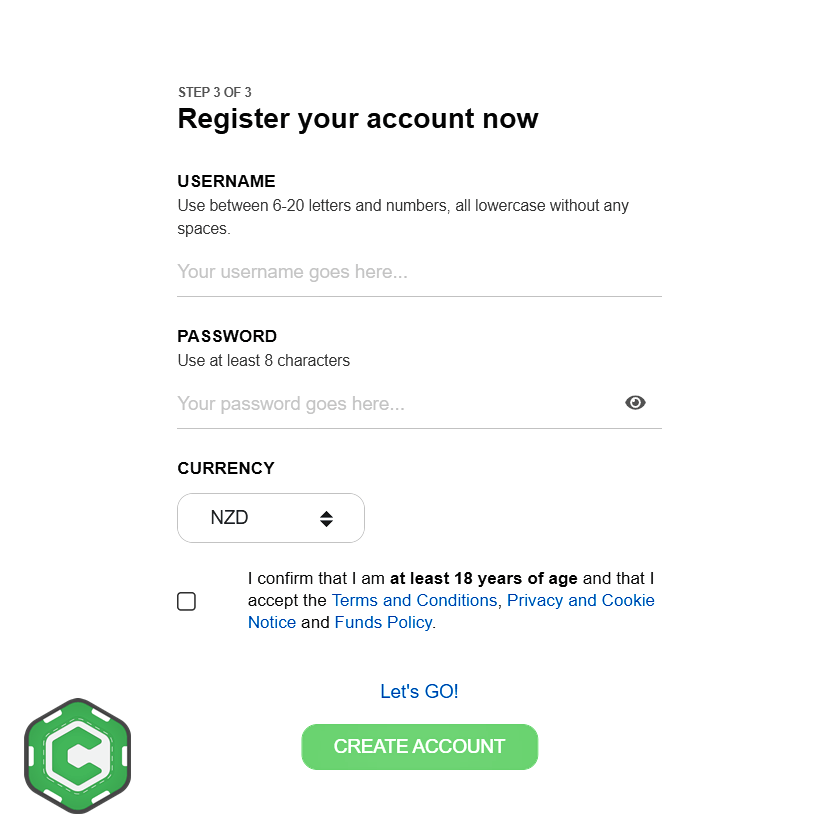 casigo registration step
