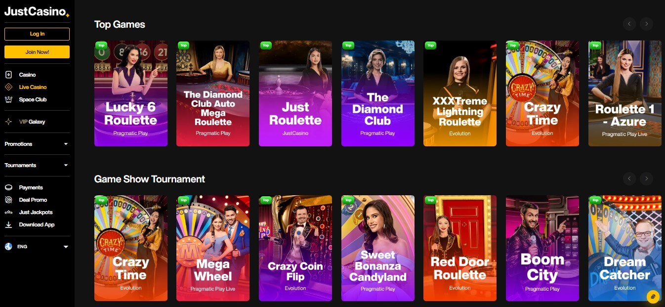 justcasino live games