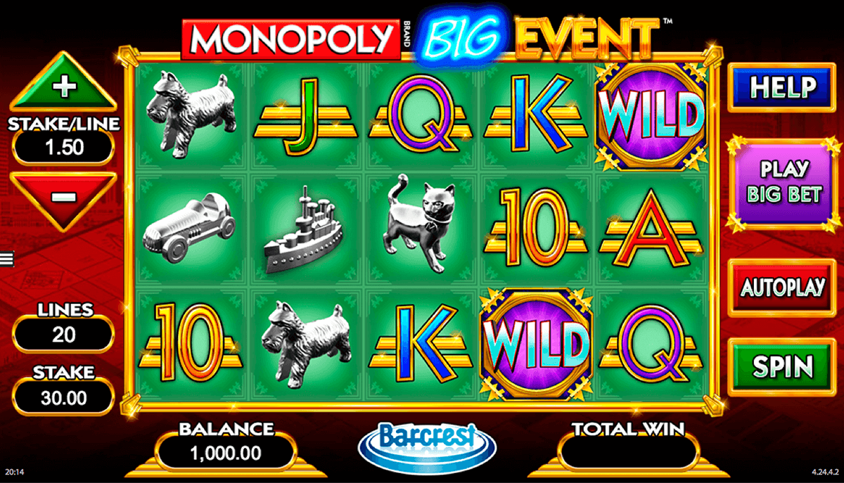 monopoly big event wms pokie 