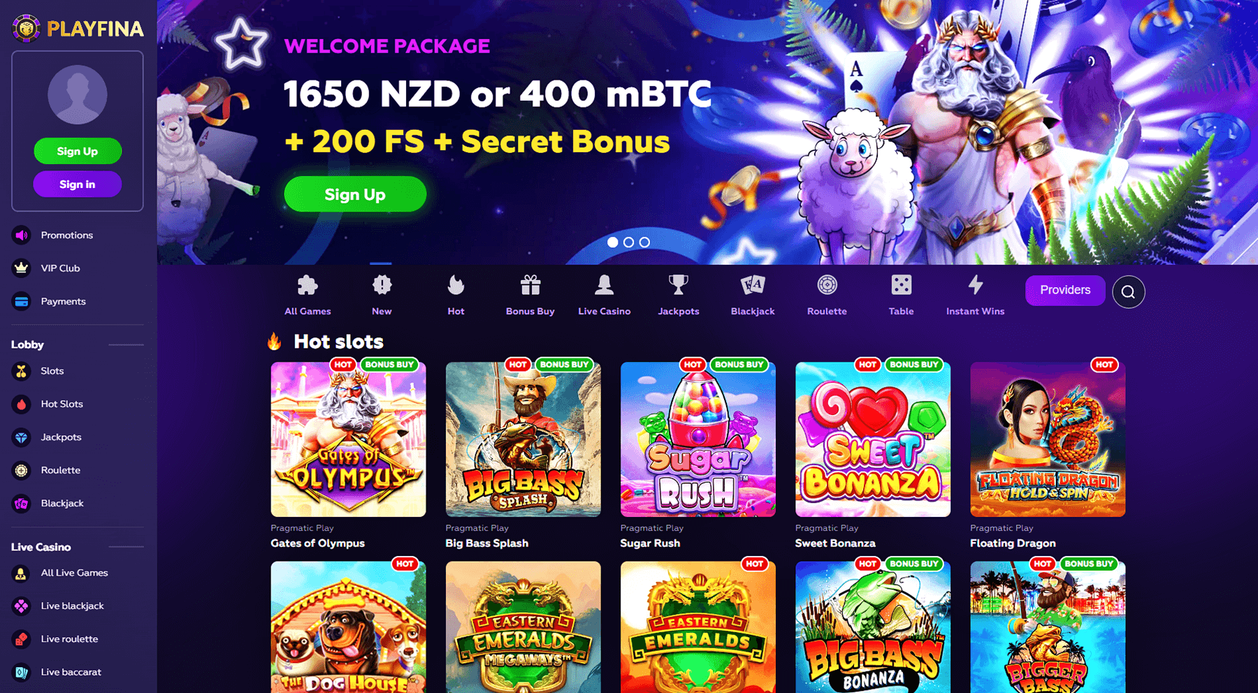 playfina casino site