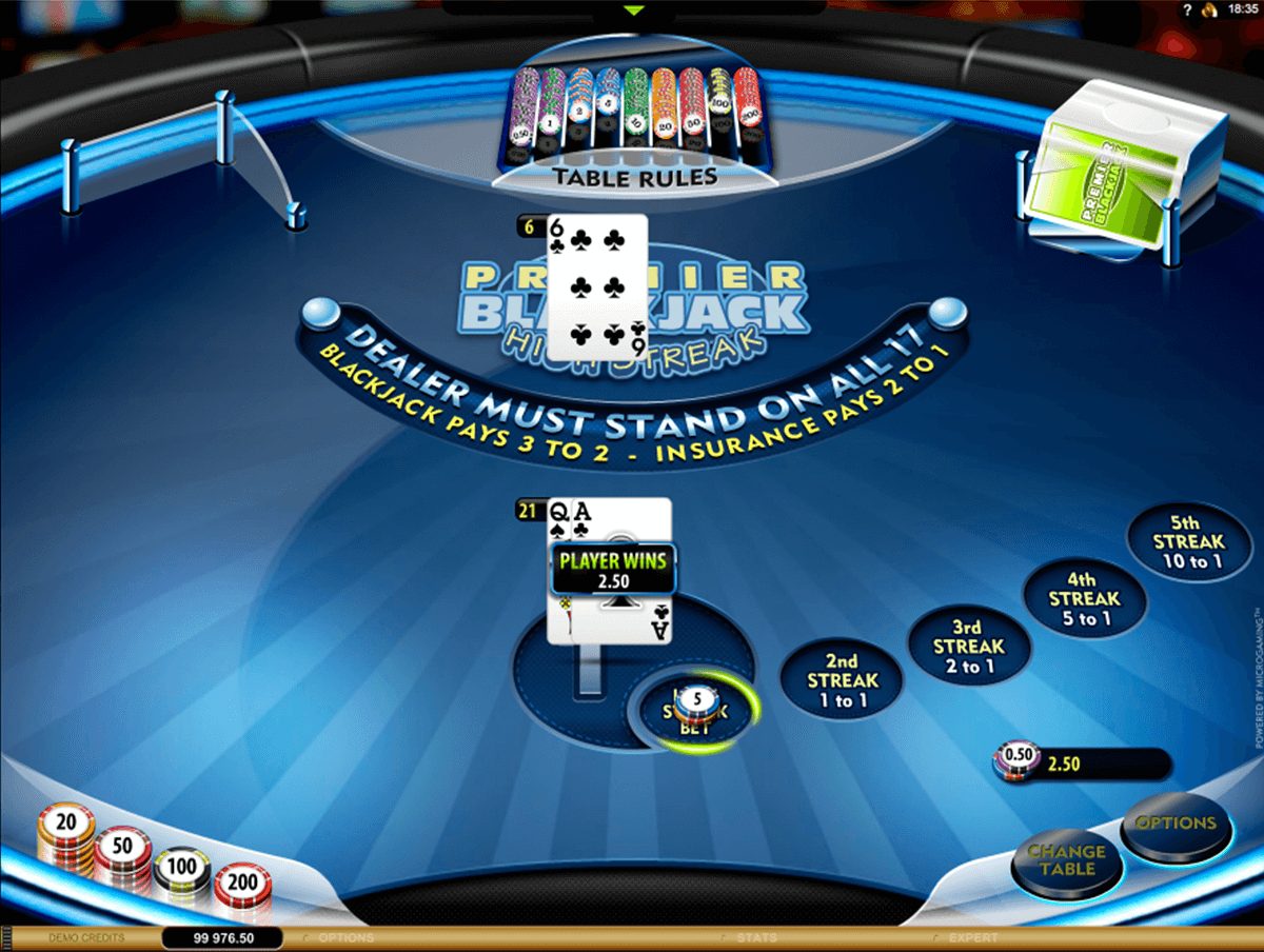 premier high streak blackjack microgaming 