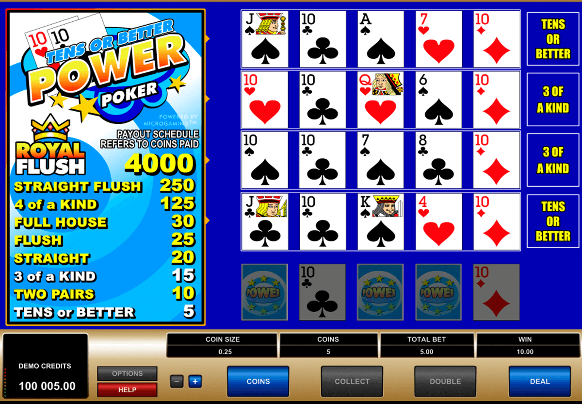 tens or better 4 play power poker microgaming video poker