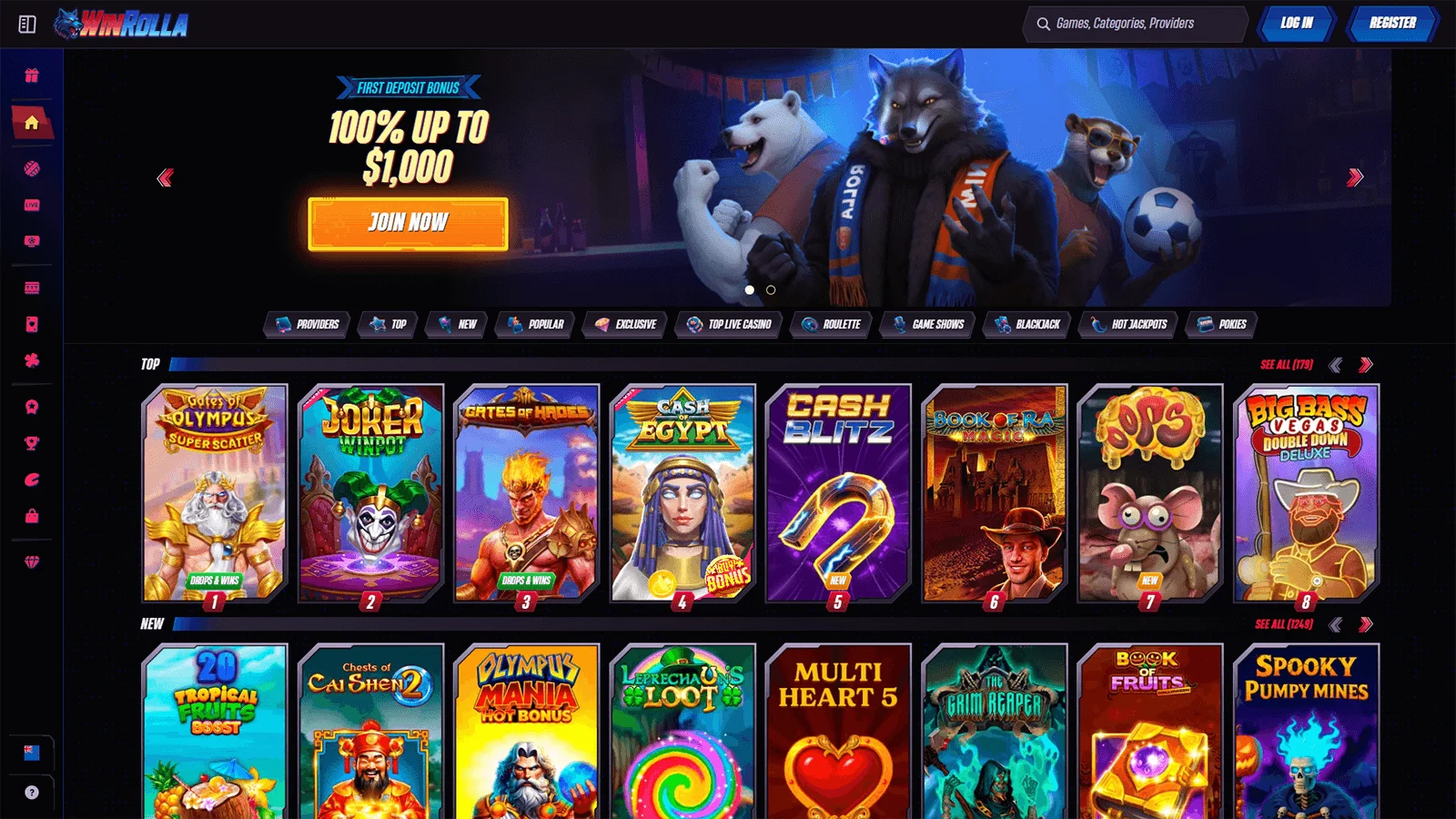 WinRolla Casino Homepage in New Zealand